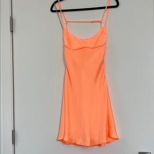 Zara Tangerine Orange Satin Cut Out Dress